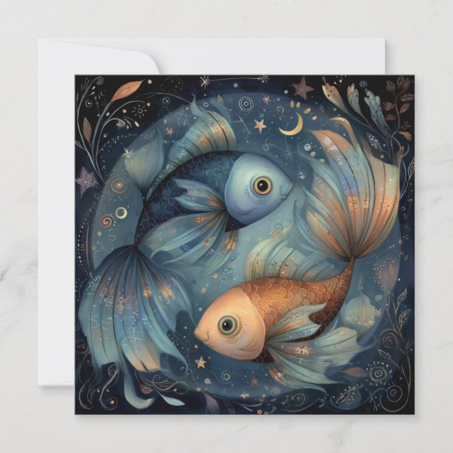 Pisces Fish Zodiac Astrology Celestial Birthday Card (Front)