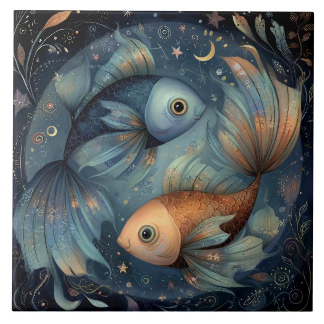 Pisces Fish Zodiac Astrology Celestial Birthday Ceramic Tile (Front)