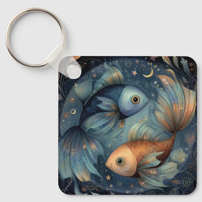 Pisces Fish Zodiac Astrology Celestial Birthday Keychain (Front)