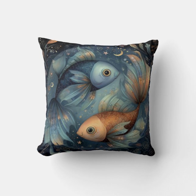 Pisces Fish Zodiac Astrology Celestial Birthday Throw Pillow (Front)