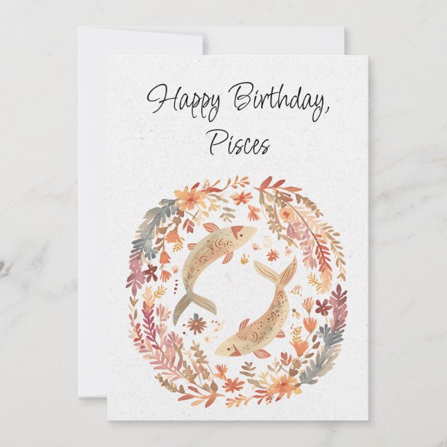 Pisces Fish Zodiac Boho Floral Birthday Flat Card (Front)