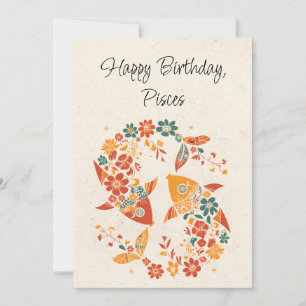 Pisces Fish Zodiac Floral Birthday Flat Card