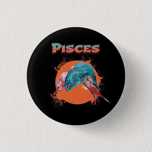 Pisces Fish Zodiac Horoscope Water Astrology Sign  Button (Front)
