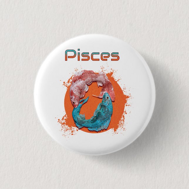 Pisces Fish Zodiac Horoscope Water Astrology Sign  Button (Front)
