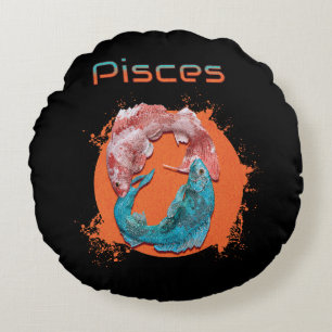 Pisces Fish Zodiac Horoscope Water Astrology Sign  Round Pillow