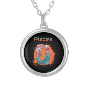Pisces Fish Zodiac Horoscope Water Astrology Sign Silver Plated Necklace