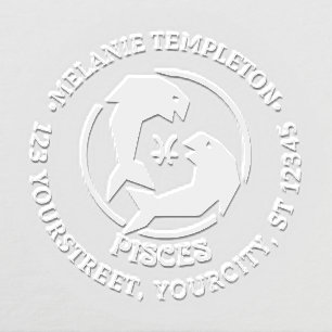 Pisces Fish Zodiac Sign Round Name Return Address Embosser