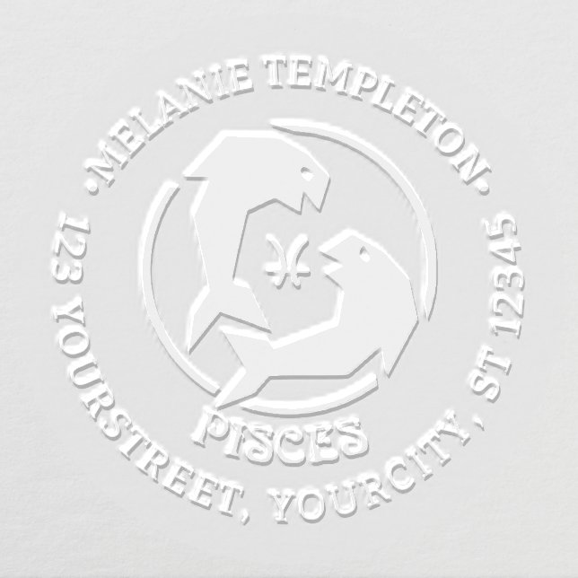 Pisces Fish Zodiac Sign Round Name Return Address Embosser (Design)