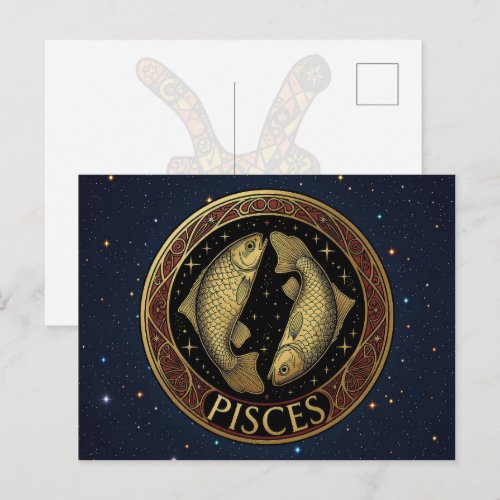 Pisces Fishes With A Horn Zodiac Symbol Postcard