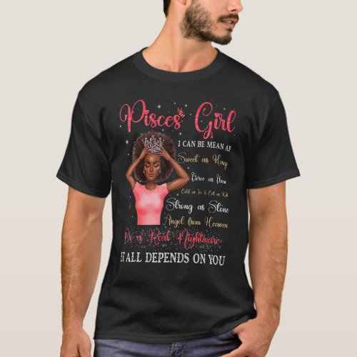 Pisces Girl Black Queen Zodiac Birthday Afro Women T_Shirt