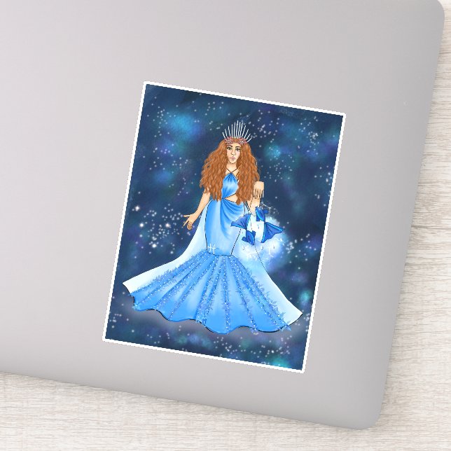Pisces Goddess in Celestial Galaxy Space Sticker (Detail)