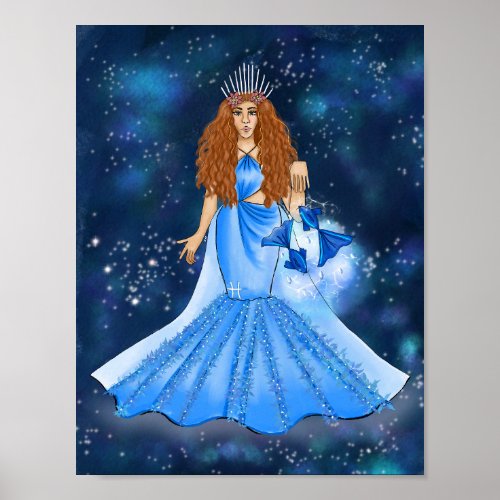 Pisces Goddess in Celestial Space Galaxy  Poster