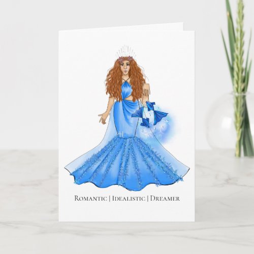 Pisces Goddess with Personality Traits Birthday Card