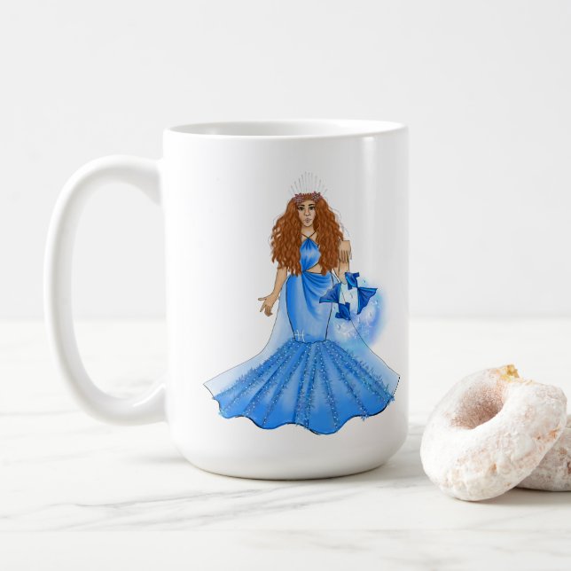 Pisces Goddess With Two Fishes Custom Name Traits Coffee Mug (With Donut)