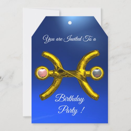 PISCES Gold Aqua Blue Zodiac Birthday Party Invitation
