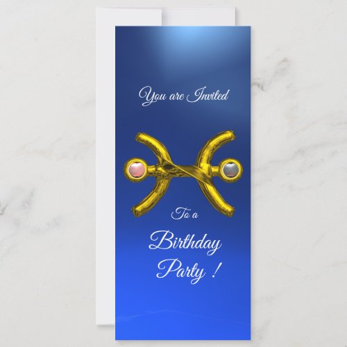 PISCES Gold Aqua Blue Zodiac Birthday Party Invitation