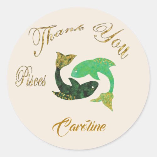 Pisces Gold Glitter Thank You Classic Round Sticker