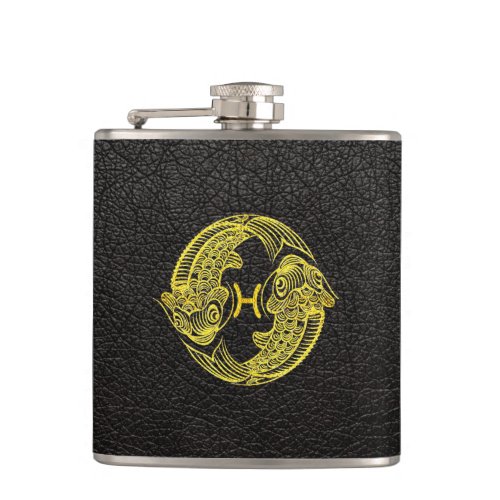 Pisces Gold on Leather Flask