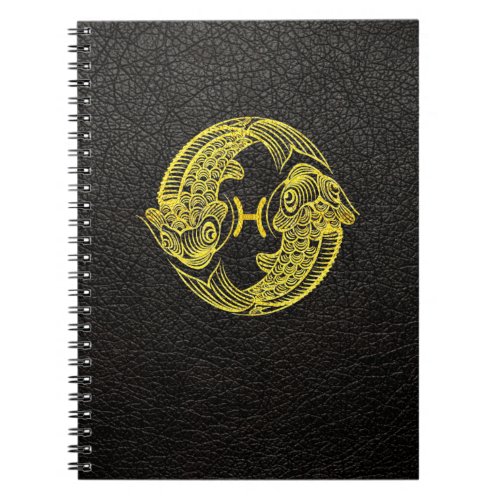 Pisces Gold on Leather Notebook