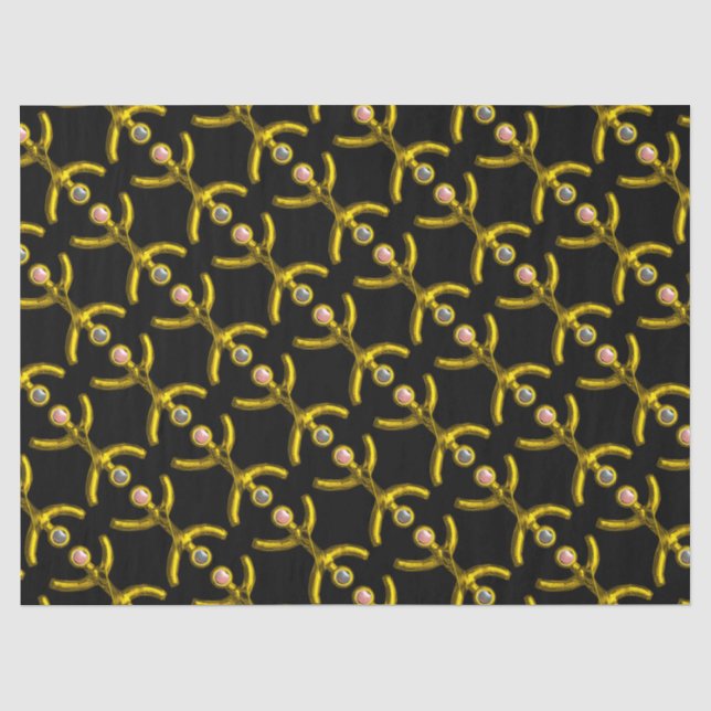 PISCES GOLD ZODIAC BIRTHDAY JEWEL AND PEARLS Black Tissue Paper (Front)