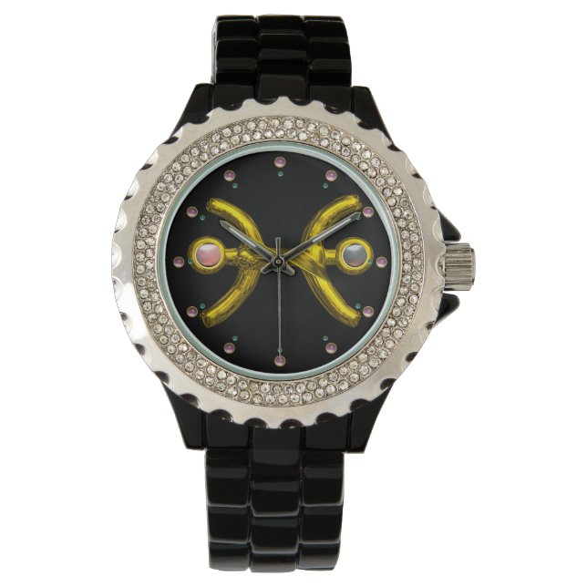 PISCES GOLD ZODIAC BIRTHDAY JEWEL,Black Watch (Front)