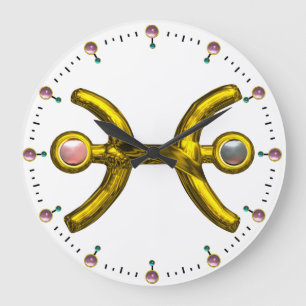PISCES GOLD ZODIAC BIRTHDAY JEWEL WITH PEARLS LARGE CLOCK