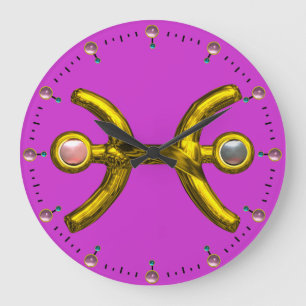 PISCES GOLD ZODIAC BIRTHDAY JEWEL WITH PEARLS LARGE CLOCK