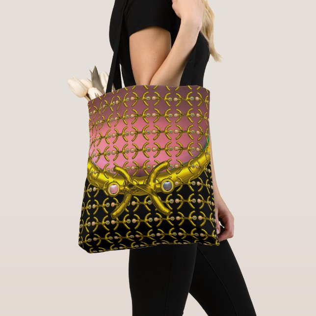 PISCES GOLD ZODIAC BIRTHDAY JEWELS ,PEARLS Pink Tote Bag (Close Up)