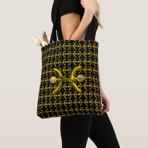 PISCES GOLD ZODIAC BIRTHDAY JEWELS WITH PEARLS TOTE BAG