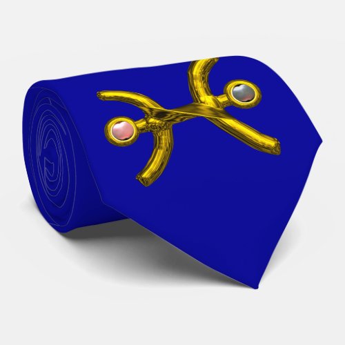 PISCES Gold Zodiac Birthday Sign PearlsBlue Neck Tie
