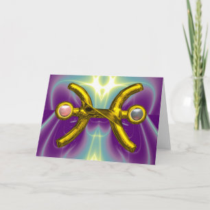 PISCES Gold Zodiac Birthday Sign,White Pink Pearls Card