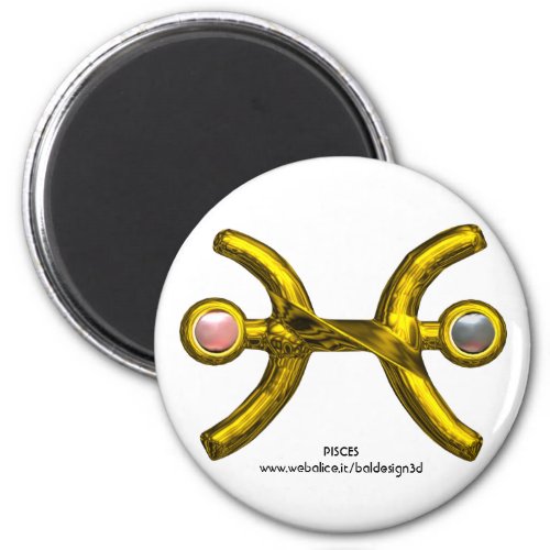 PISCES Gold Zodiac Birthday SignWhite Pink Pearls Magnet