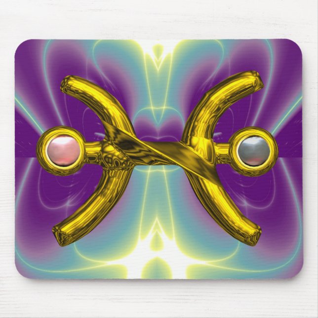 PISCES Gold Zodiac Birthday Sign,White Pink Pearls Mouse Pad (Front)