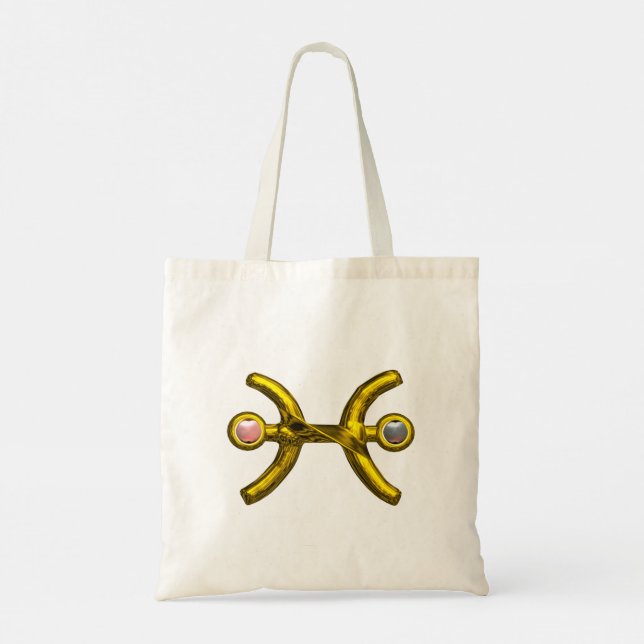 PISCES Gold Zodiac Birthday Sign,White Pink Pearls Tote Bag (Back)