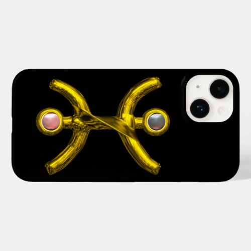 PISCES GOLD ZODIAC JEWEL Pink White Pearls Black Case_Mate iPhone 14 Case