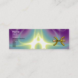 PISCES GOLD ZODIAC SIGN Astrology,Purple Teal Blue Mini Business Card