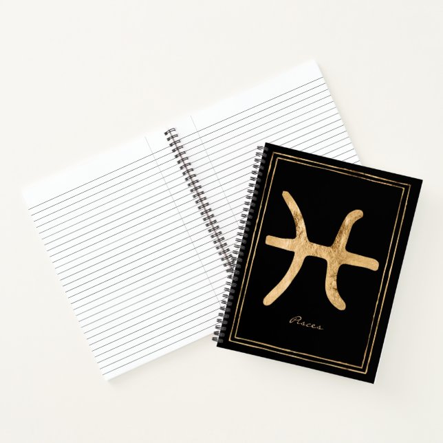 Pisces hammered gold stylized astrology symbol not notebook (Inside)