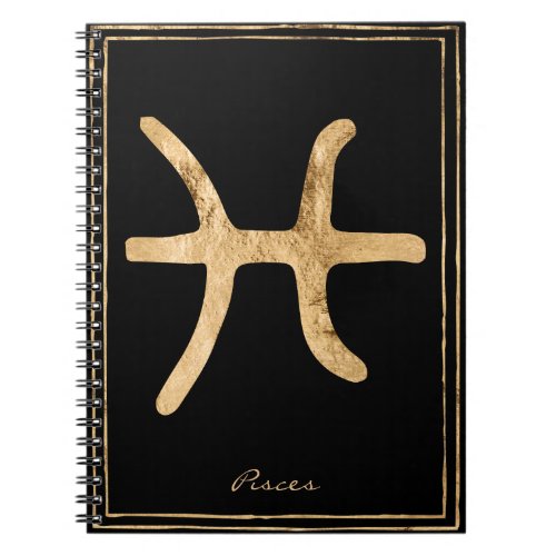 Pisces hammered gold stylized astrology symbol notebook