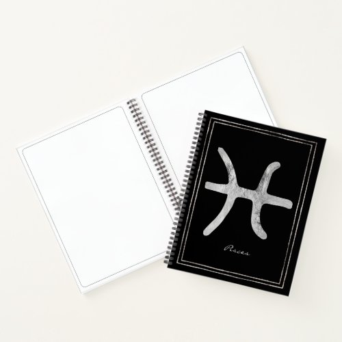 Pisces hammered silver stylized astrology symbol n notebook