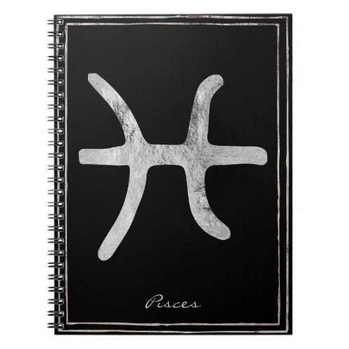 Pisces hammered silver stylized astrology symbol notebook