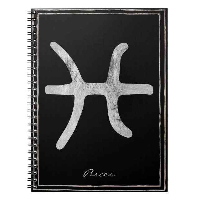 Pisces hammered silver stylized astrology symbol notebook (Front)