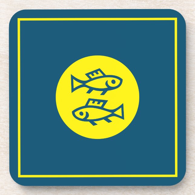Pisces Horoscope Yellow Blue Modern Minimalist Beverage Coaster (Front)