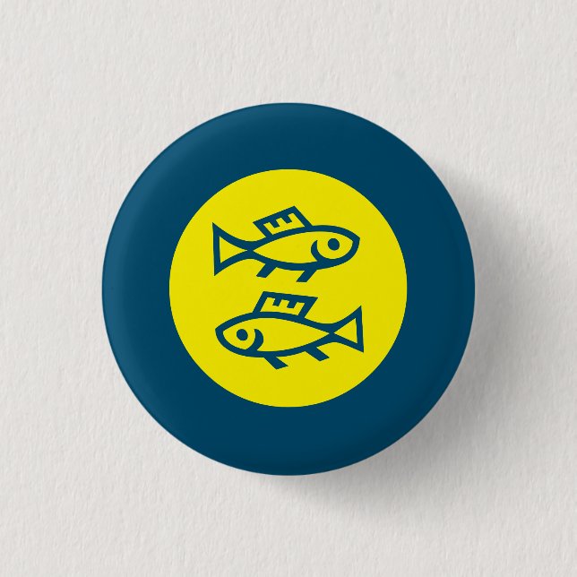 Pisces Horoscope Yellow Blue Modern Minimalist Button (Front)