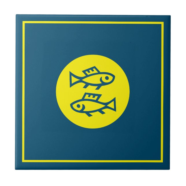 Pisces Horoscope Yellow Blue Modern Minimalist Ceramic Tile (Front)