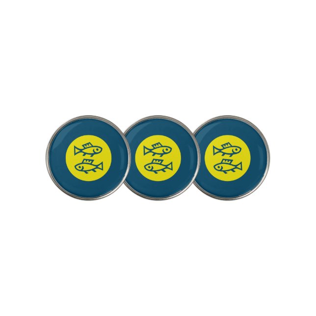 Pisces Horoscope Yellow Blue Modern Minimalist Golf Ball Marker (3 Up)
