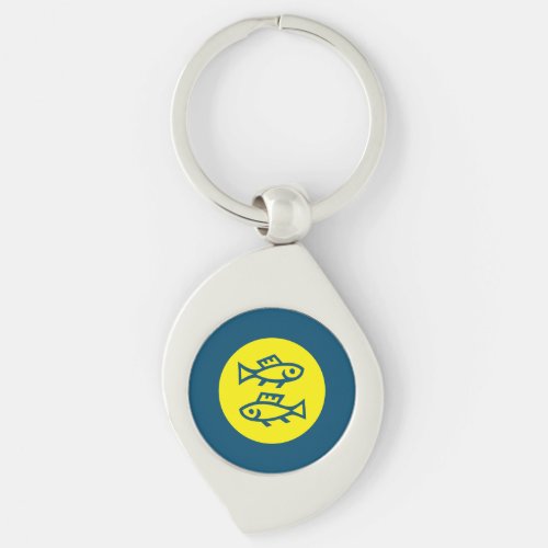 Pisces Horoscope Yellow Blue Modern Minimalist Keychain