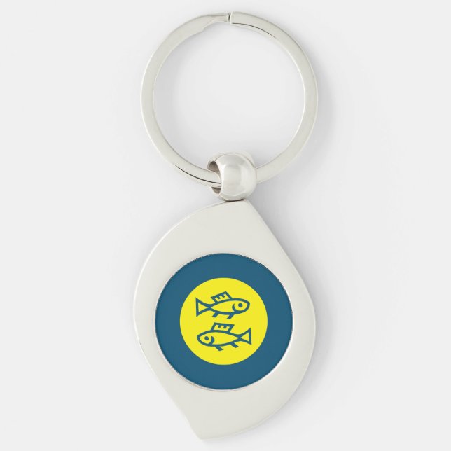 Pisces Horoscope Yellow Blue Modern Minimalist Keychain (Front)