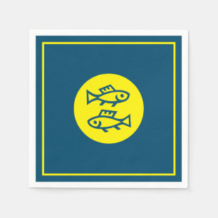Pisces Horoscope Yellow Blue Modern Minimalist Napkins