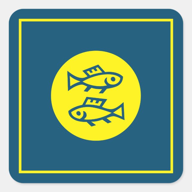 Pisces Horoscope Yellow Blue Modern Minimalist Square Sticker (Front)