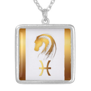 Pisces Horse Chinese and Western Astrology Silver Plated Necklace